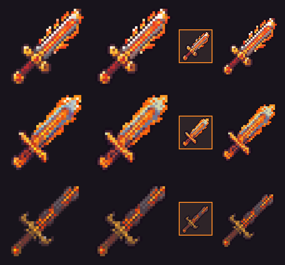 Three styles for the same sword; the top one stayed