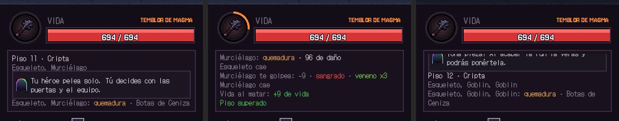 The log, with the item behind each effect
