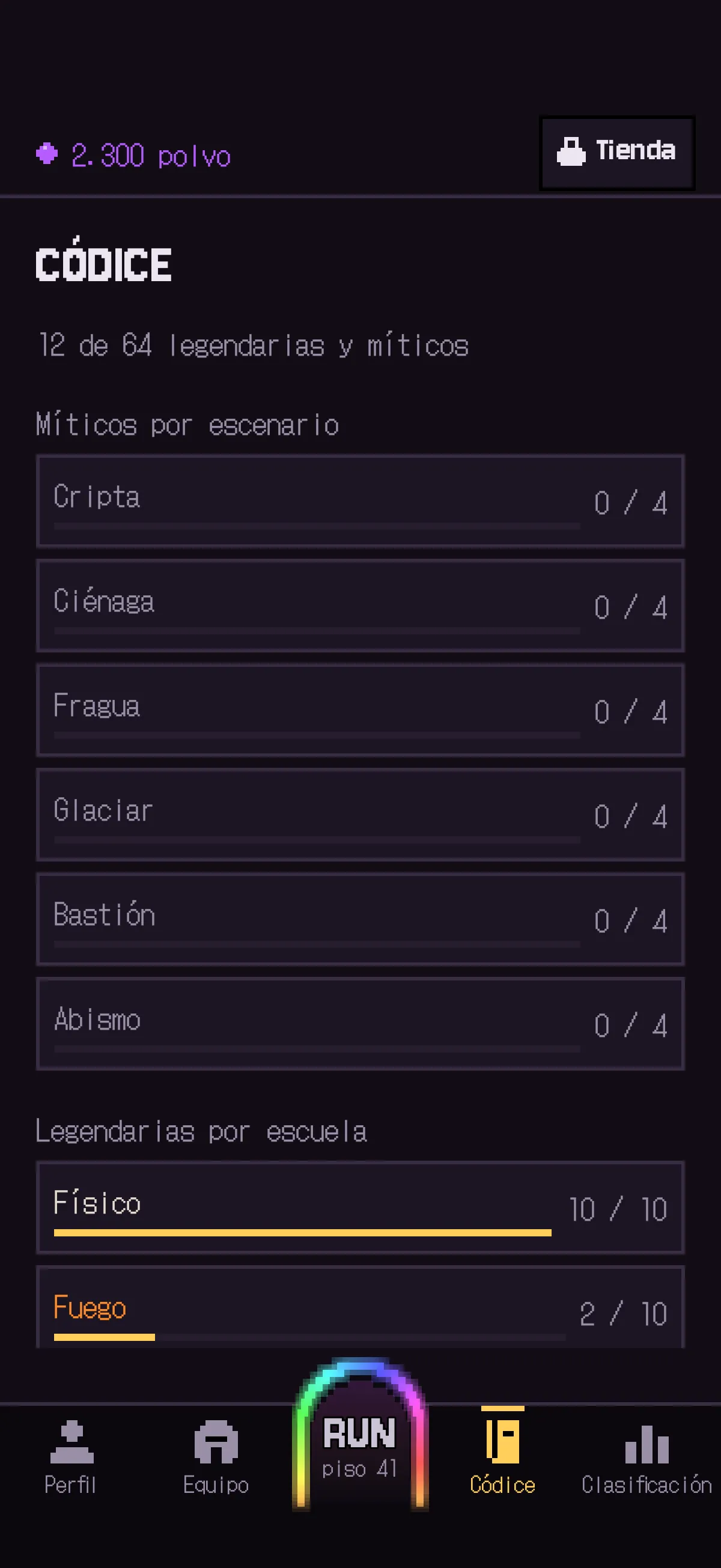 El códice: legendarias y míticas conseguidas y por conseguir, por escenario y escuela.