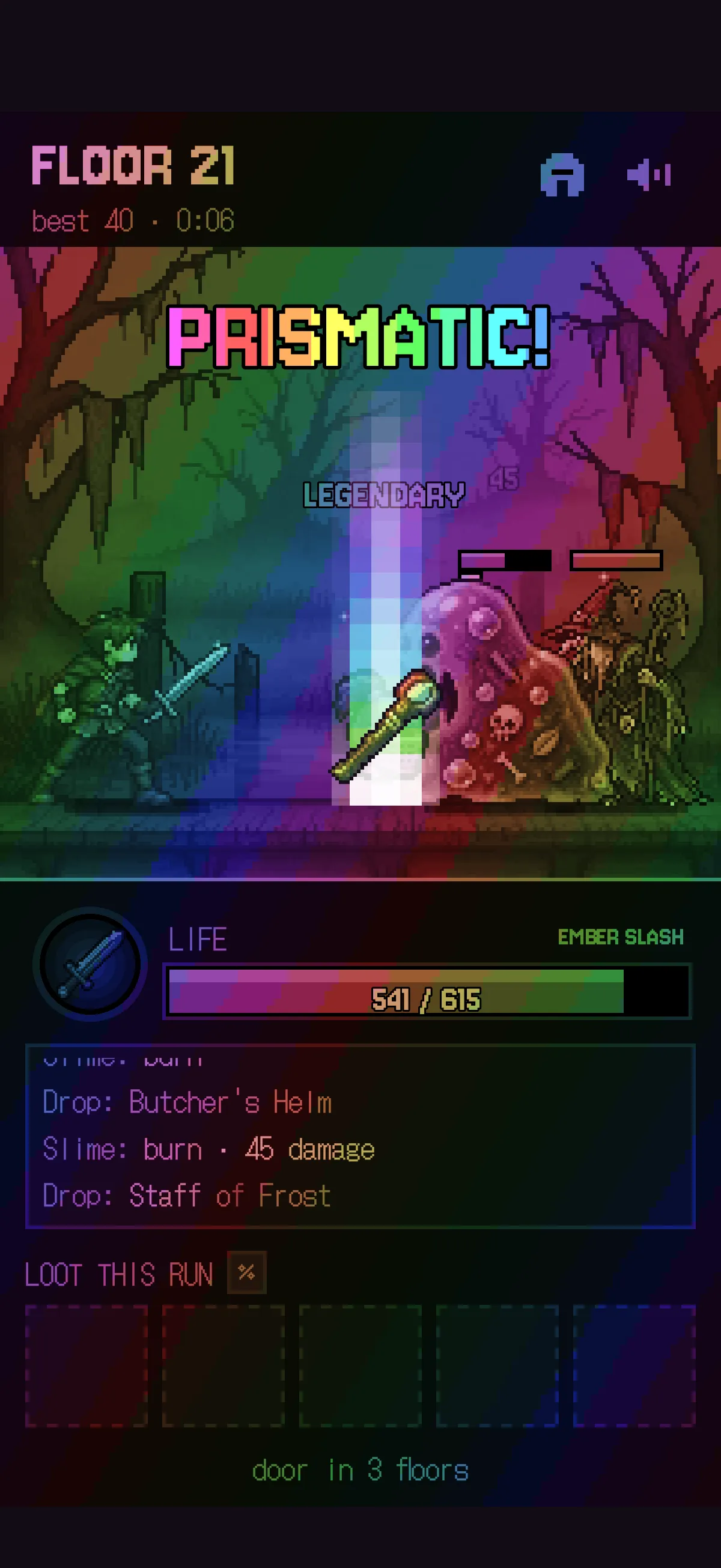 The whole screen turns rainbow and a “Prismatic!” banner appears over the combat.
