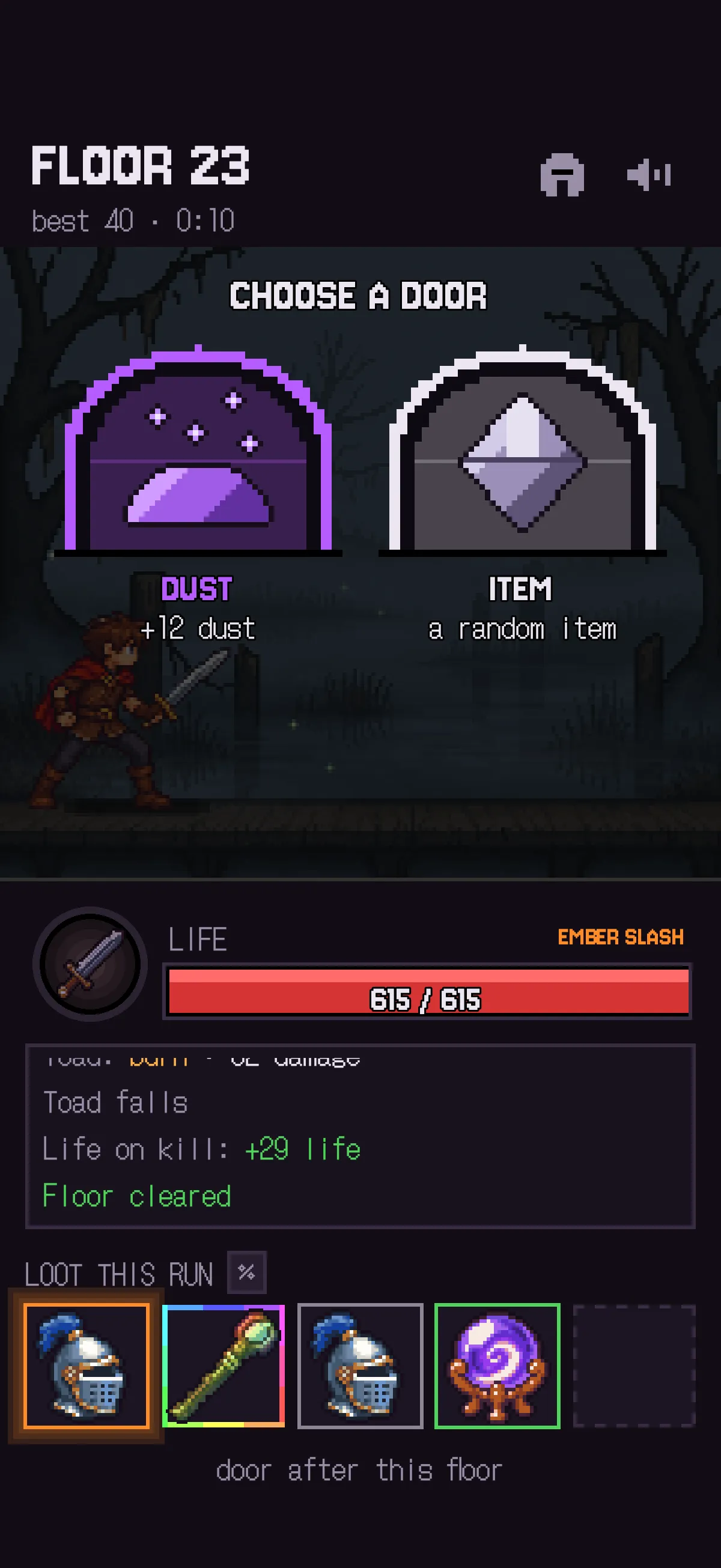 A choice between two doors: dust or a random item.