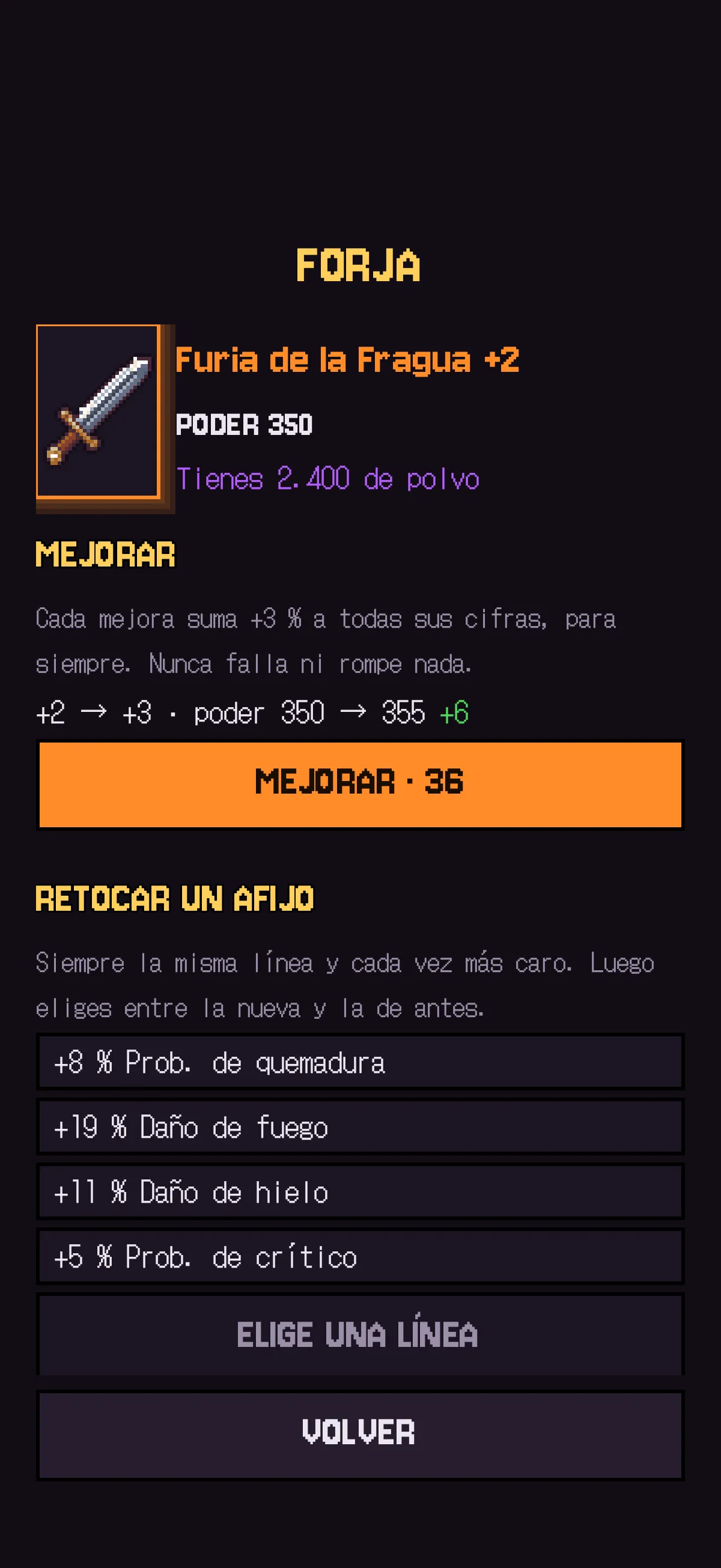 Pantalla de forja: mejorar una pieza o retocar un afijo.